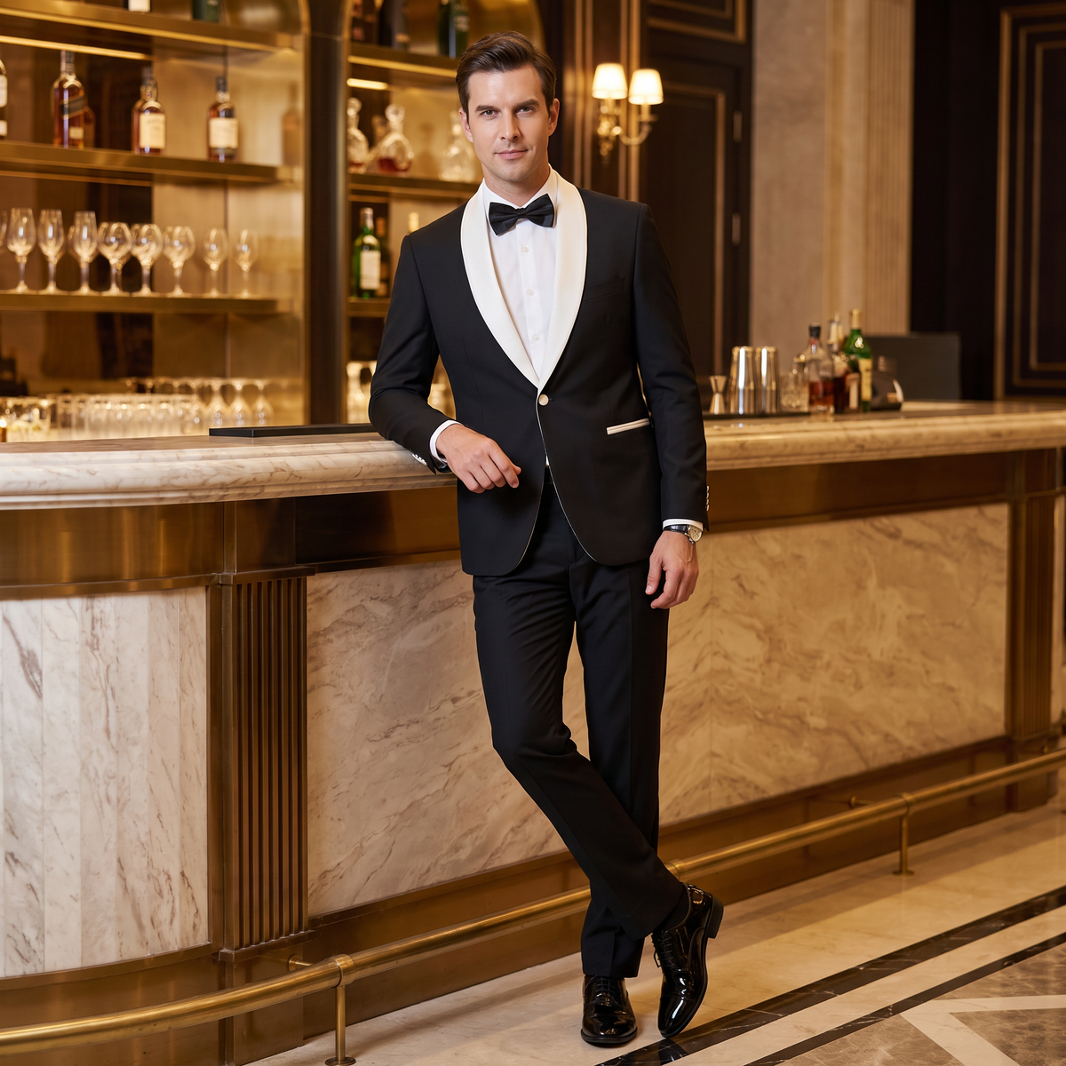 Aesido Formal Shawl Lapel 2 Pieces Mens Suit Solid Tuxedos (Blazer+Pants)