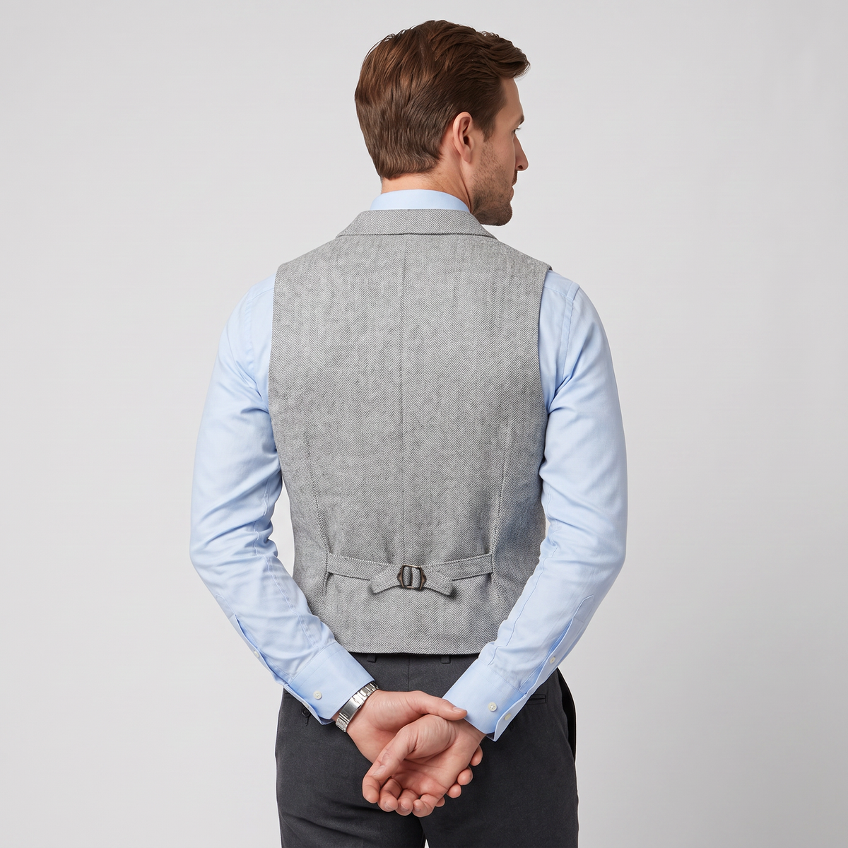 Aesido Business Men's Herringbone Notch Lapel Waistcoat