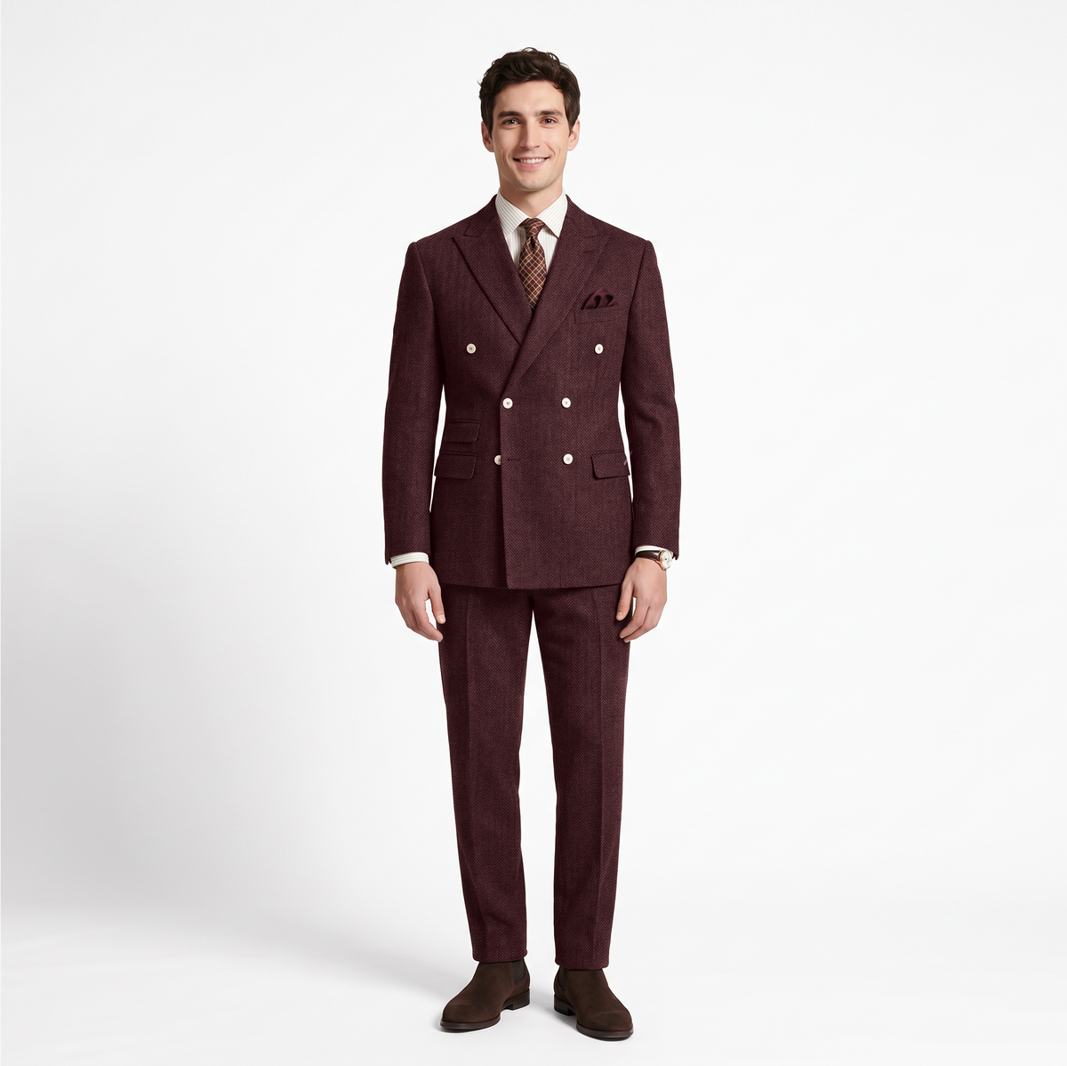 Aesido 2 Pieces Double Breasted Peak Lapel Men's Suit (Blazer+Pants)