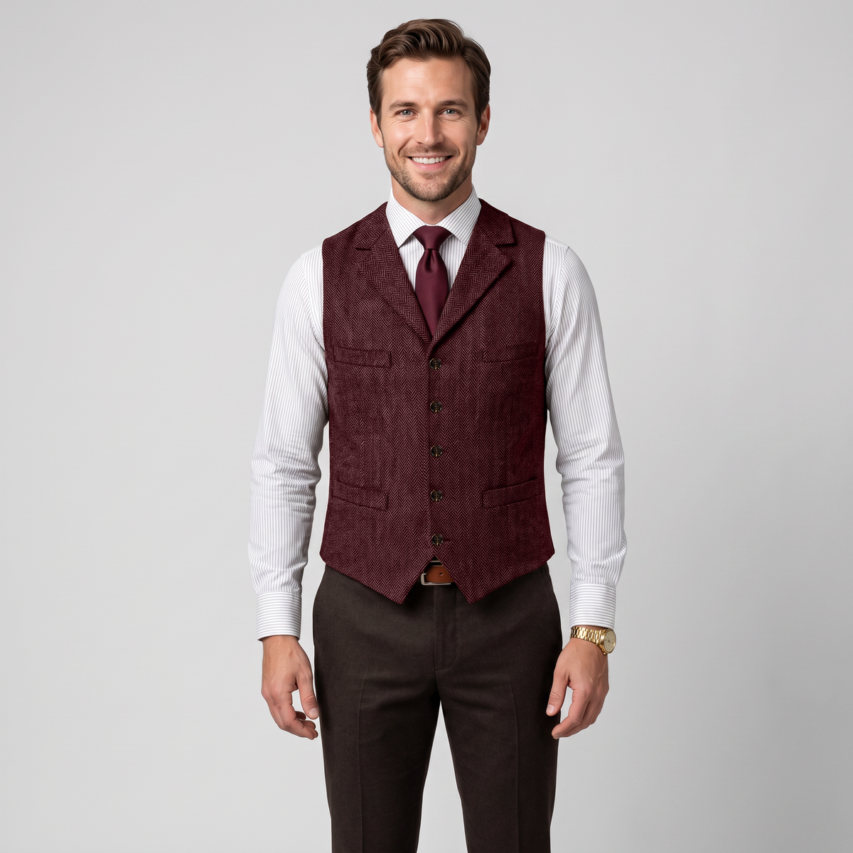 Aesido Casual Men's Classic Slim Fit Herringbone Notch Lapel Waistcoat