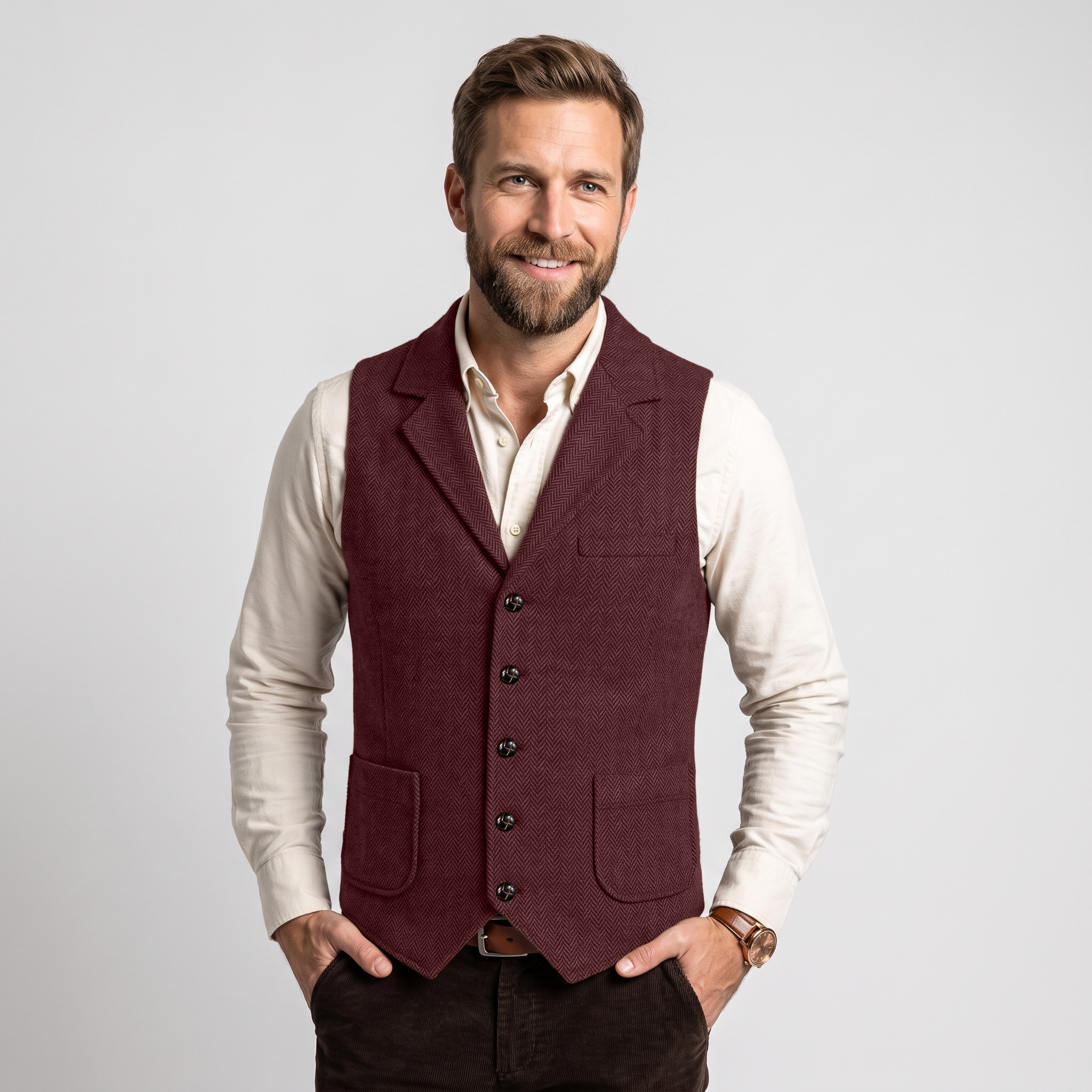 Aesido Men's Herringbone Notch Lapel Single Breasted Waistcoat