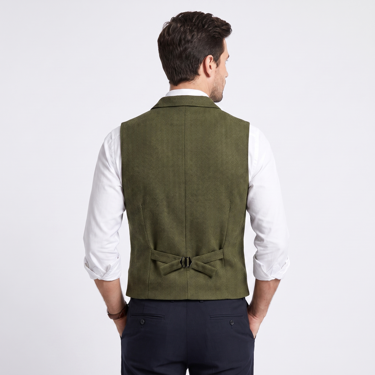 Aesido Formal Men's Vest Herringbone Notch Lapel Waistcoat