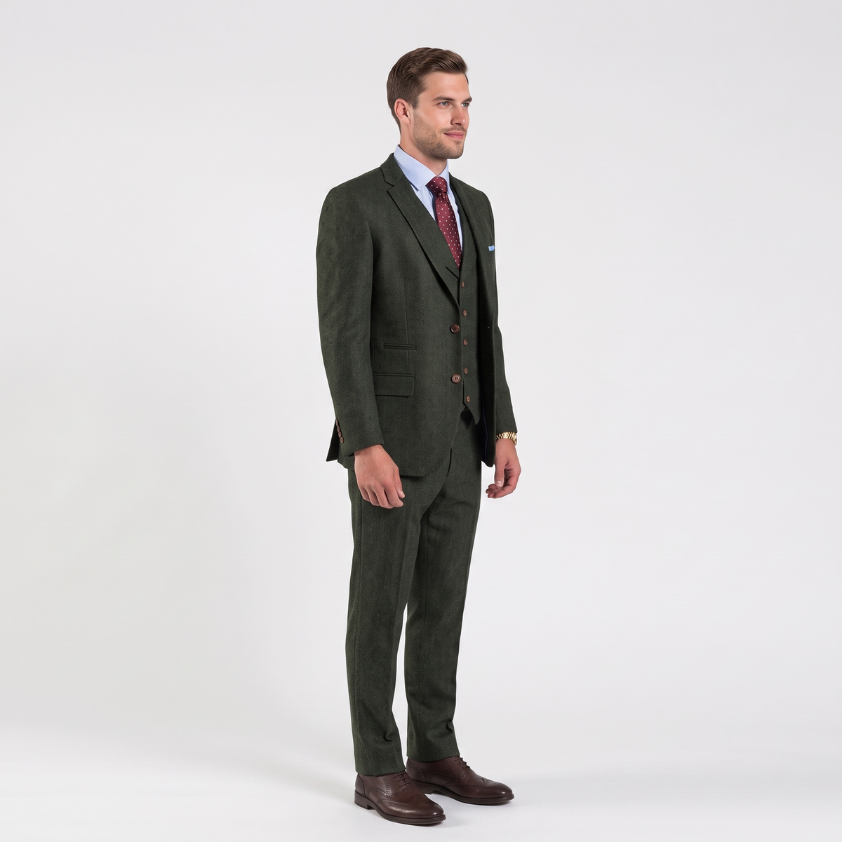 Aesido Men’s 3 Pieces Herringbone Tweed Notch Lapel Gent Suit (Blazer+Vest+Pants)