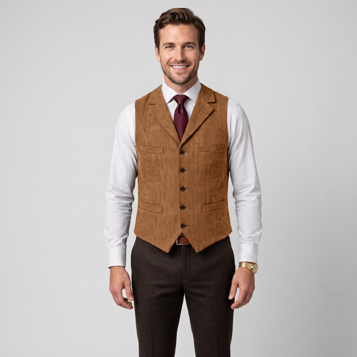 Aesido Casual Men's Classic Slim Fit Herringbone Notch Lapel Waistcoat
