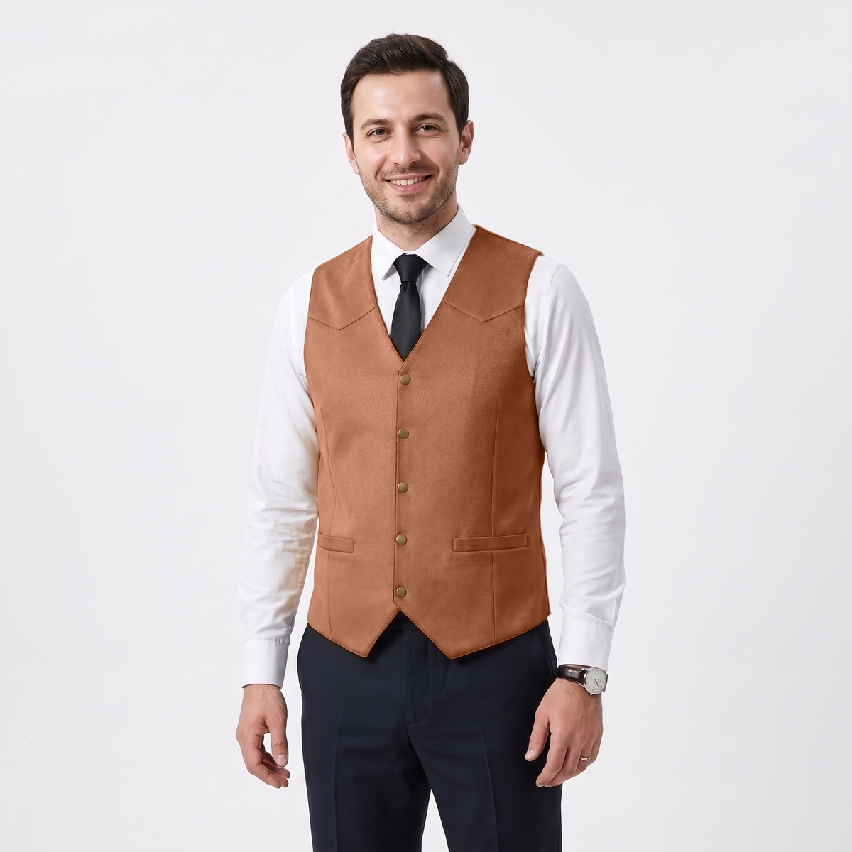 Aesido Retro Men's Single Breasted V-Neck Suede Waistcoat