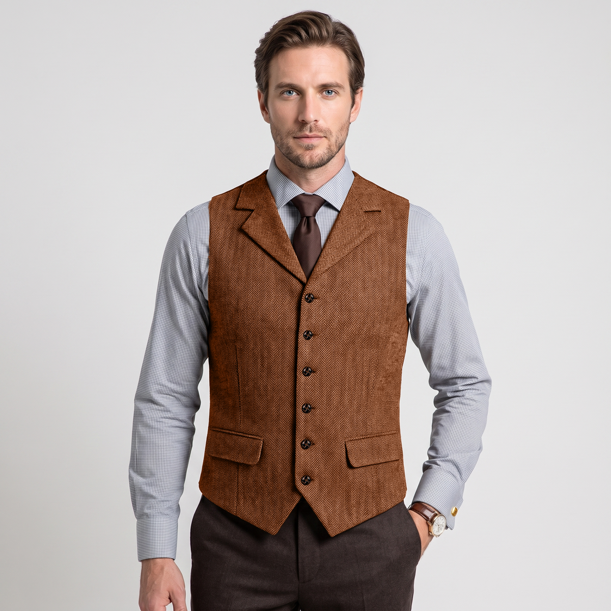 Aesido Men's Business Herringbone Notch Lapel Waistcoat