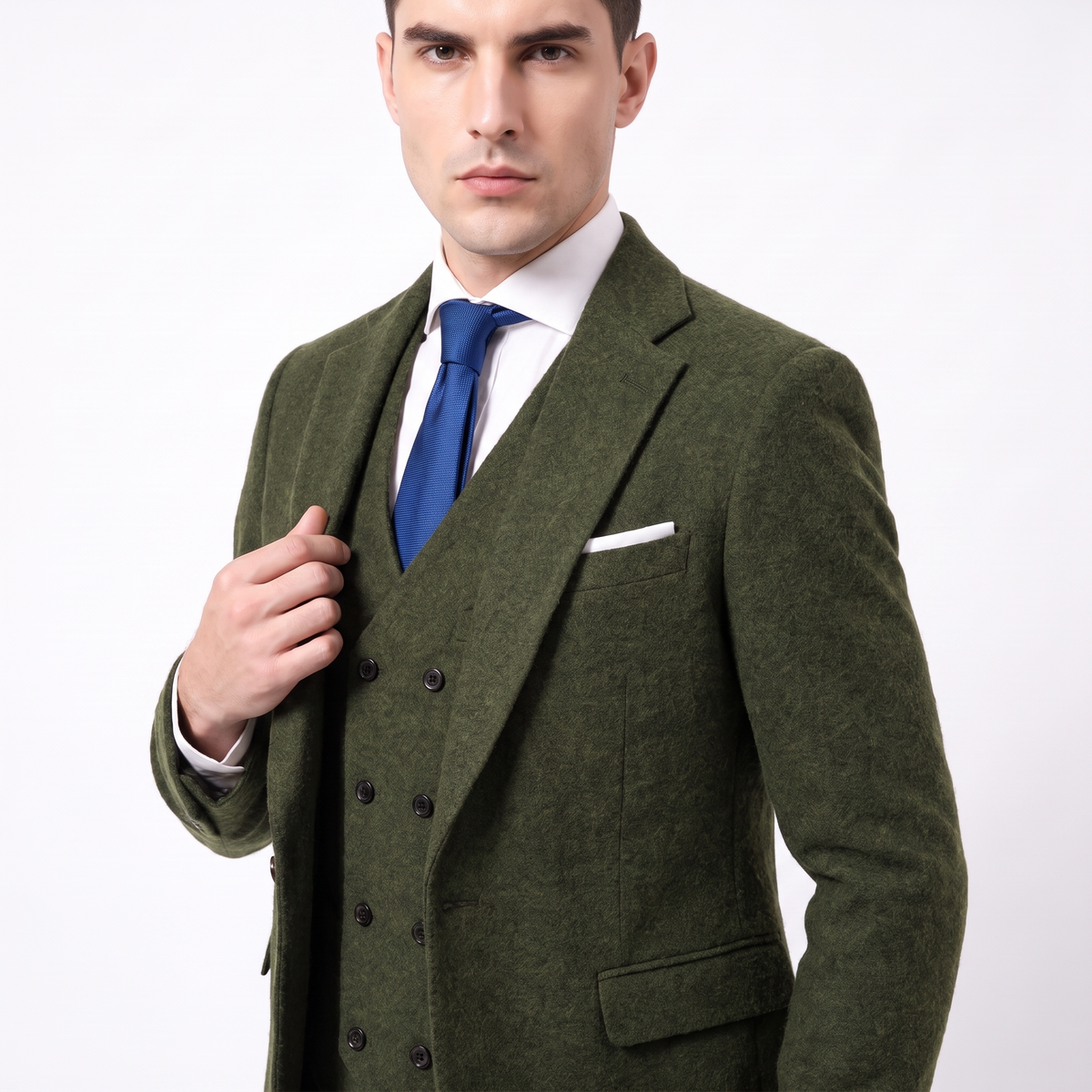 Aesido Men's Business Suit 3 Pieces Tweed Notch Lapel Suits（Blazer+Vest+Pants）