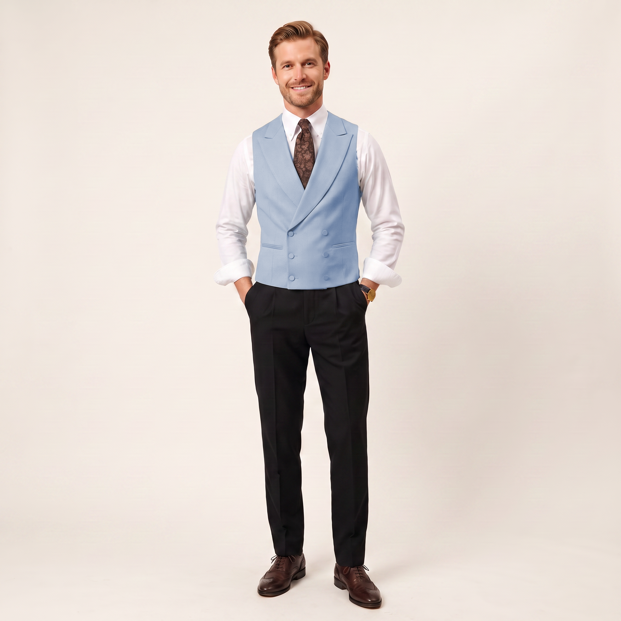 Aesido Men's Sleeveless Vest Solid Double Breasted Business Vest For Wedding