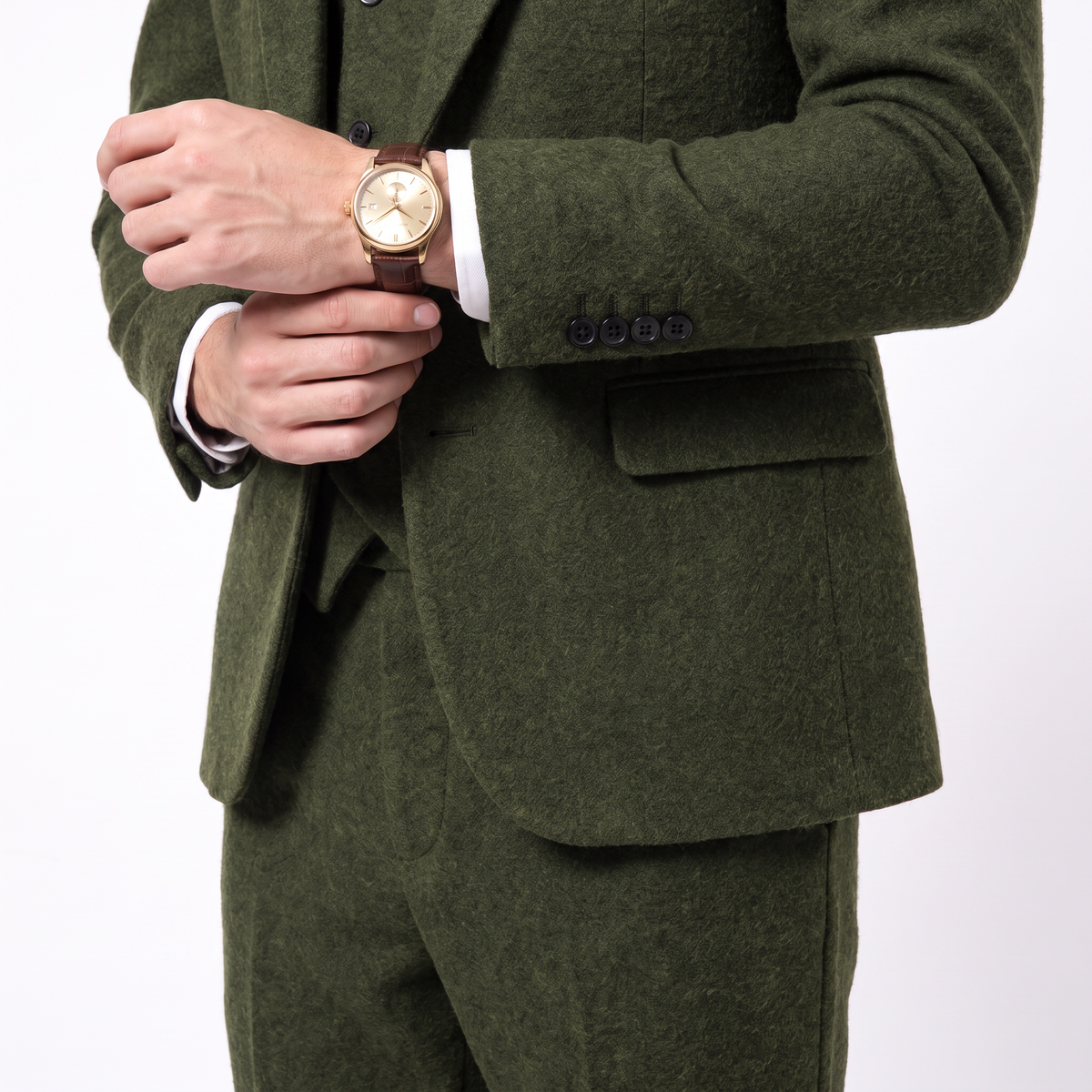 Aesido Men's Business Suit 3 Pieces Tweed Notch Lapel Suits（Blazer+Vest+Pants）