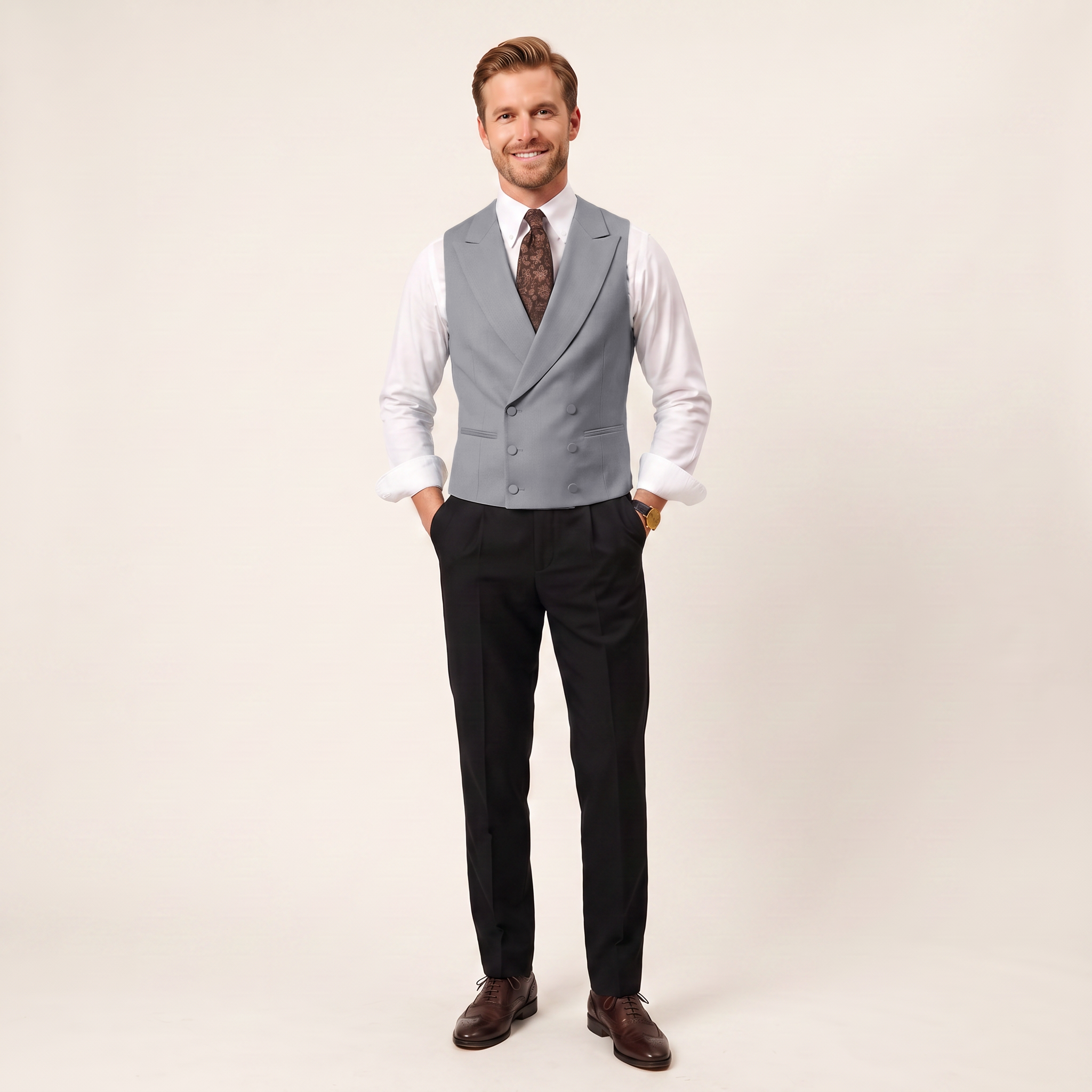 Aesido Men's Sleeveless Vest Solid Double Breasted Business Vest For Wedding
