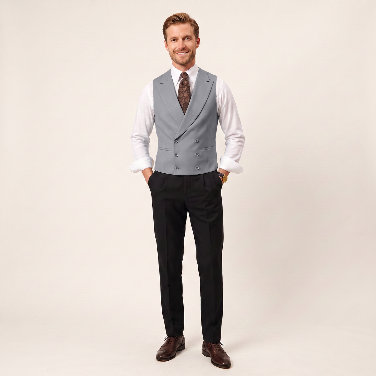Aesido Men's Sleeveless Vest Solid Double Breasted Business Vest For Wedding