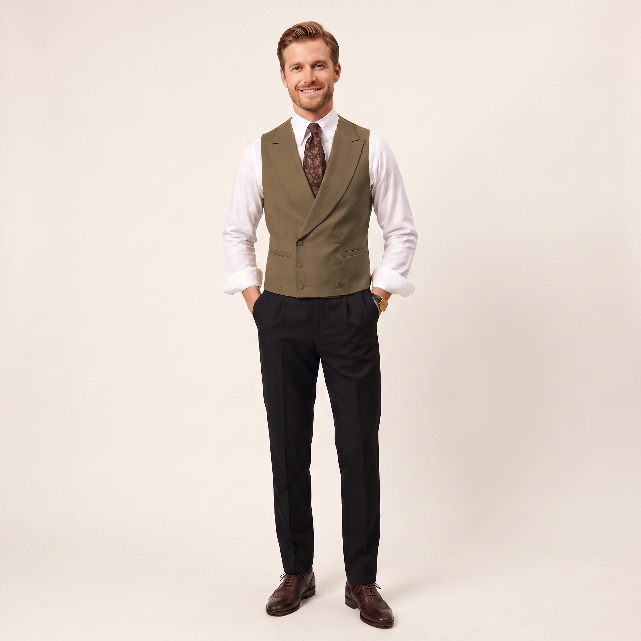 Aesido Men's Sleeveless Vest Solid Double Breasted Business Vest For Wedding