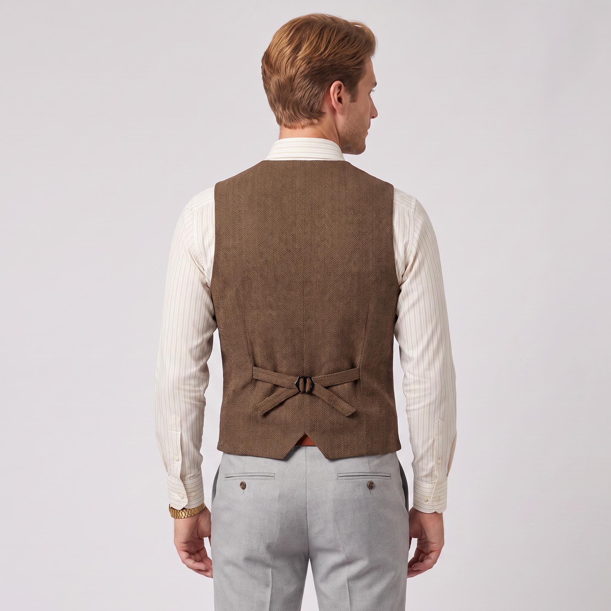 Aesido Casual Single Breasted V Neck Herringbone Men's Vest