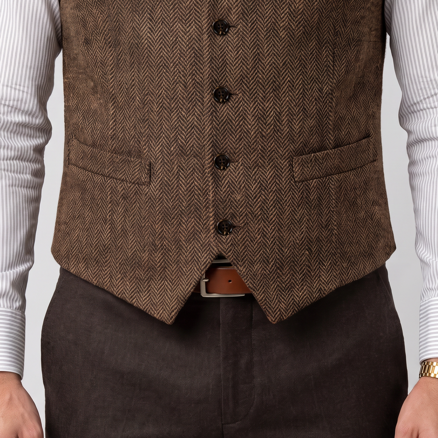 Aesido Casual Men's Classic Slim Fit Herringbone Notch Lapel Waistcoat