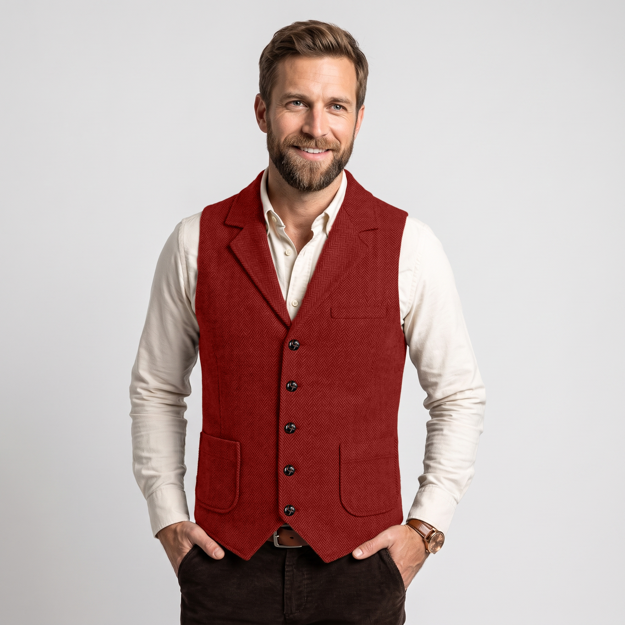 Aesido Men's Herringbone Notch Lapel Single Breasted Waistcoat