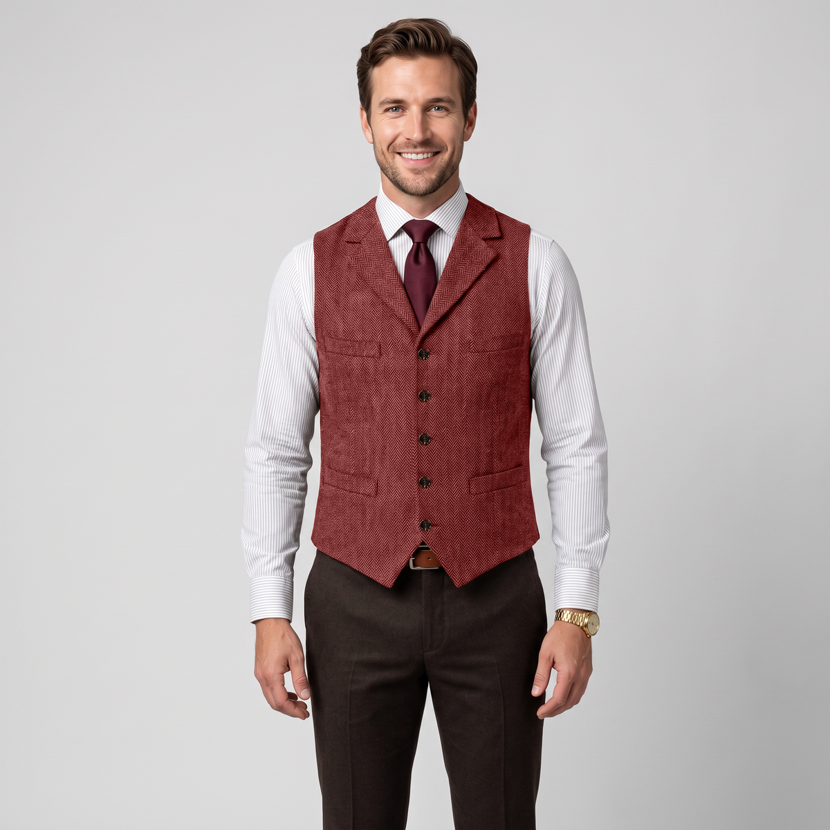 Aesido Casual Men's Classic Slim Fit Herringbone Notch Lapel Waistcoat