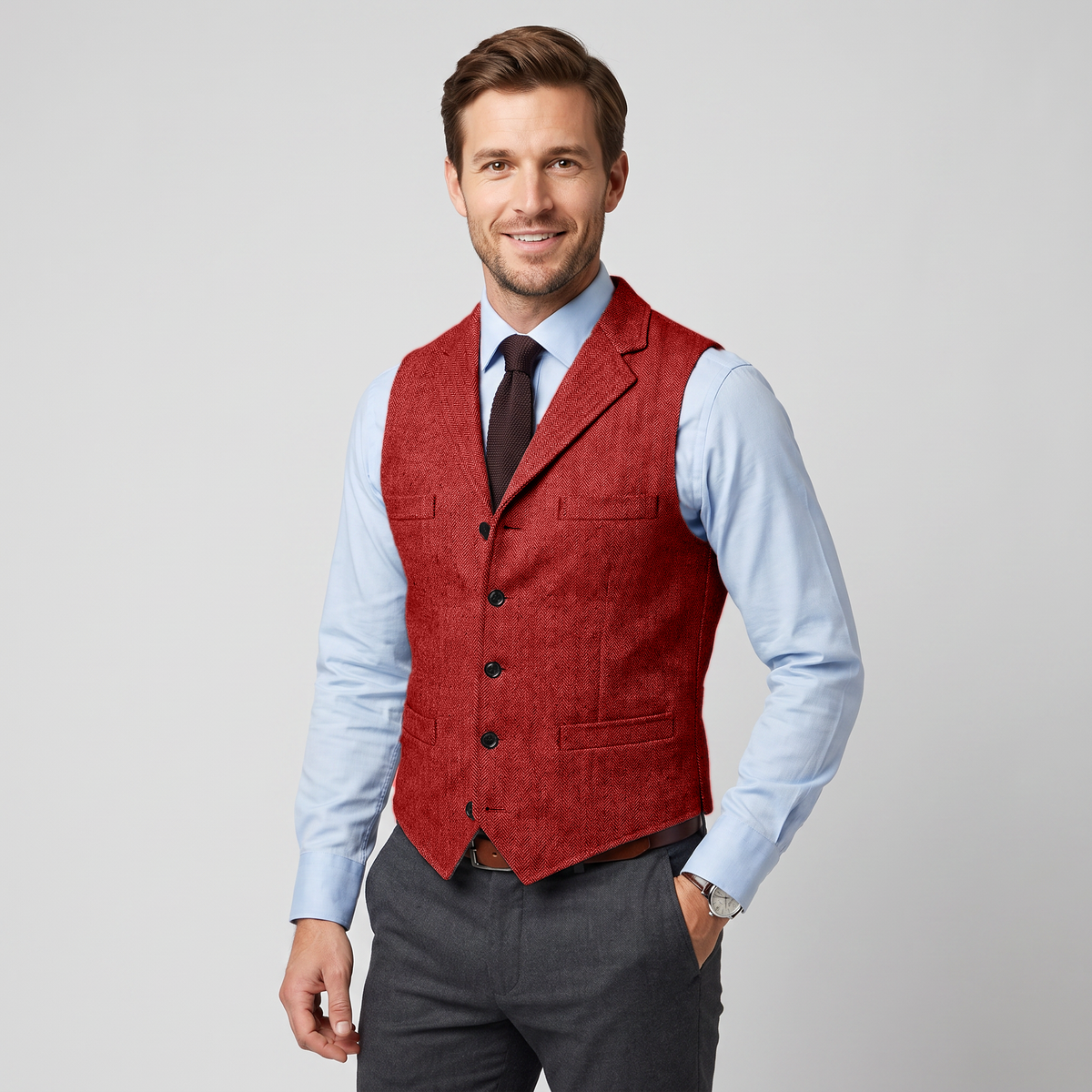 Aesido Business Men's Herringbone Notch Lapel Waistcoat