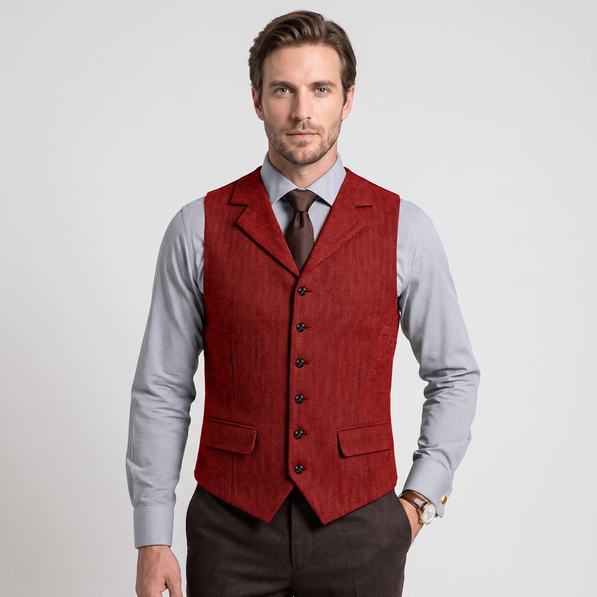 Aesido Men's Business Herringbone Notch Lapel Waistcoat