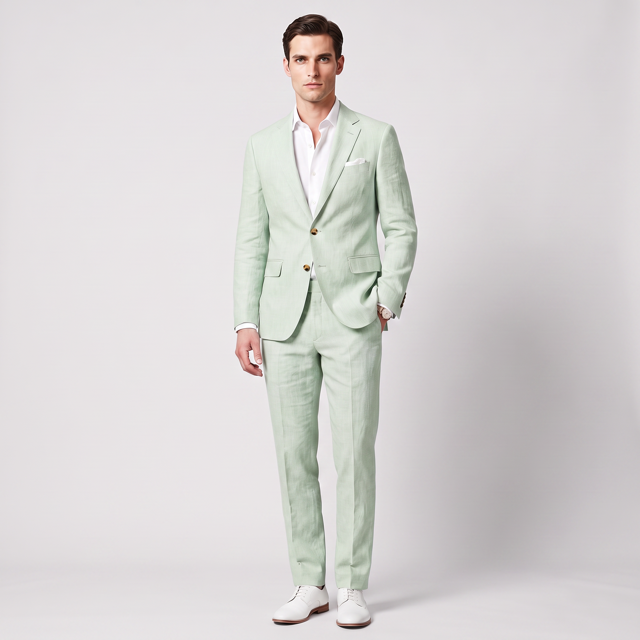 Aesido Men's 2 Pieces Linen Notch Lapel Men’s Suits (Blazer + Pants)
