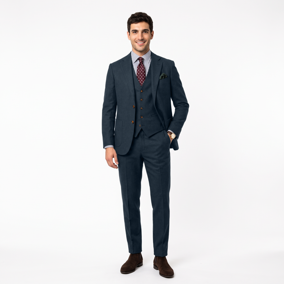Aesido 3 Pieces Notch Lapel Tweed Men's Suit (Blazer+Vest+Pants)