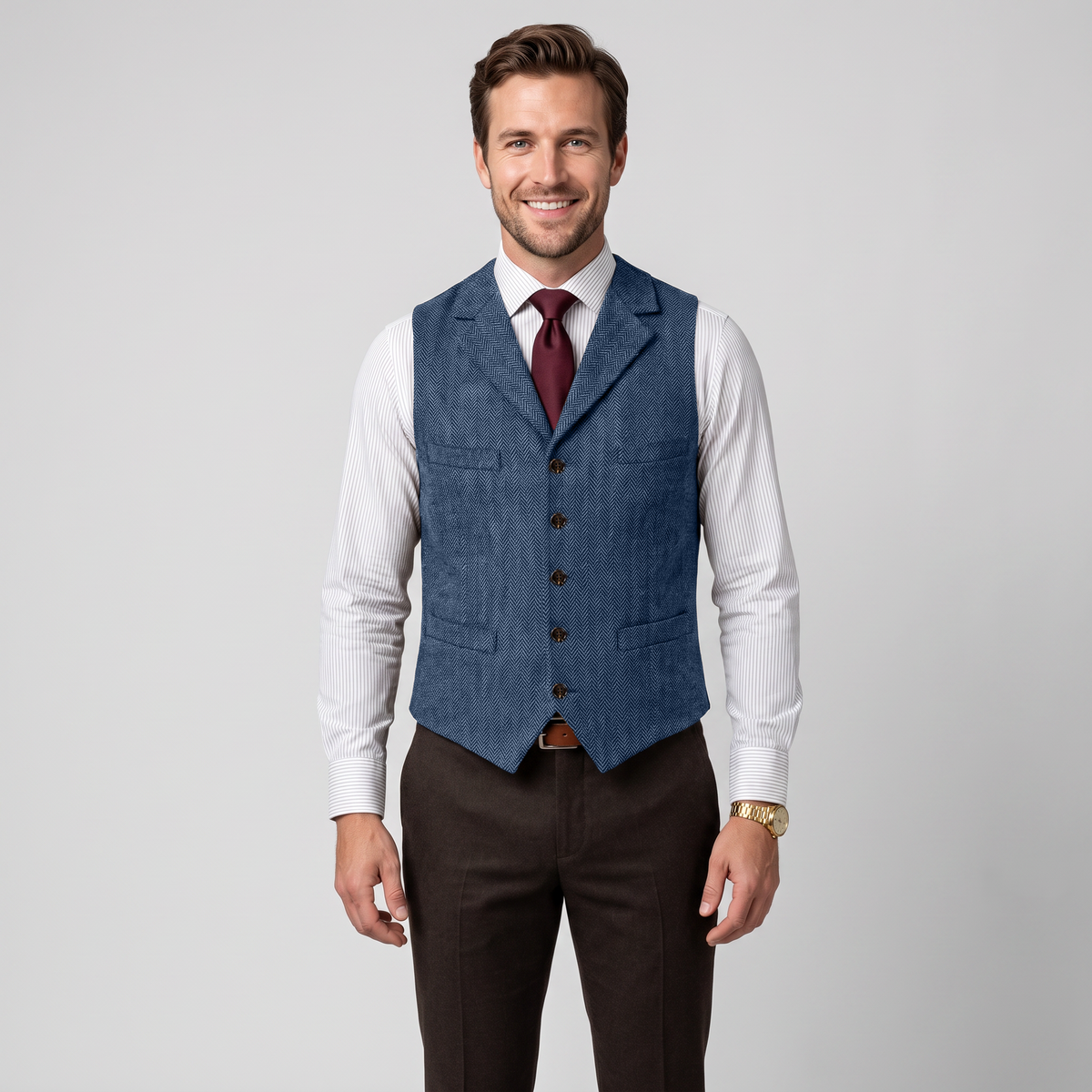 Aesido Casual Men's Classic Slim Fit Herringbone Notch Lapel Waistcoat