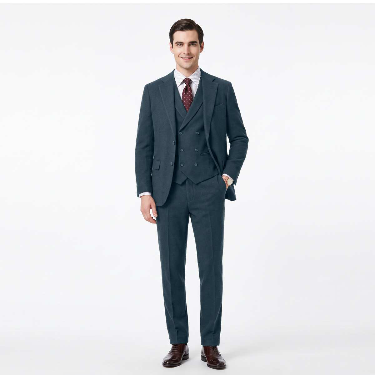 Aesido Classic 3 Pieces Tweed Notch Lapel Men's Suit (Blazer+Vest+Pants)