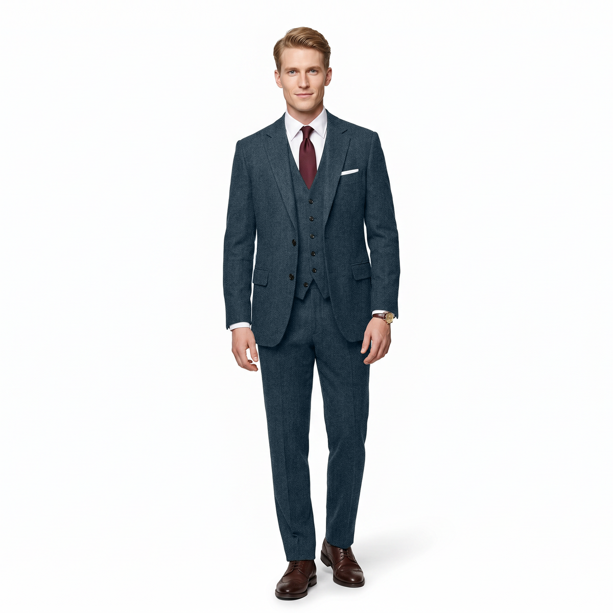 Aesido 3 Pieces Notch Lapel Business Casual Slim Fit Men's Suit (Blazer+Vest+Pants)