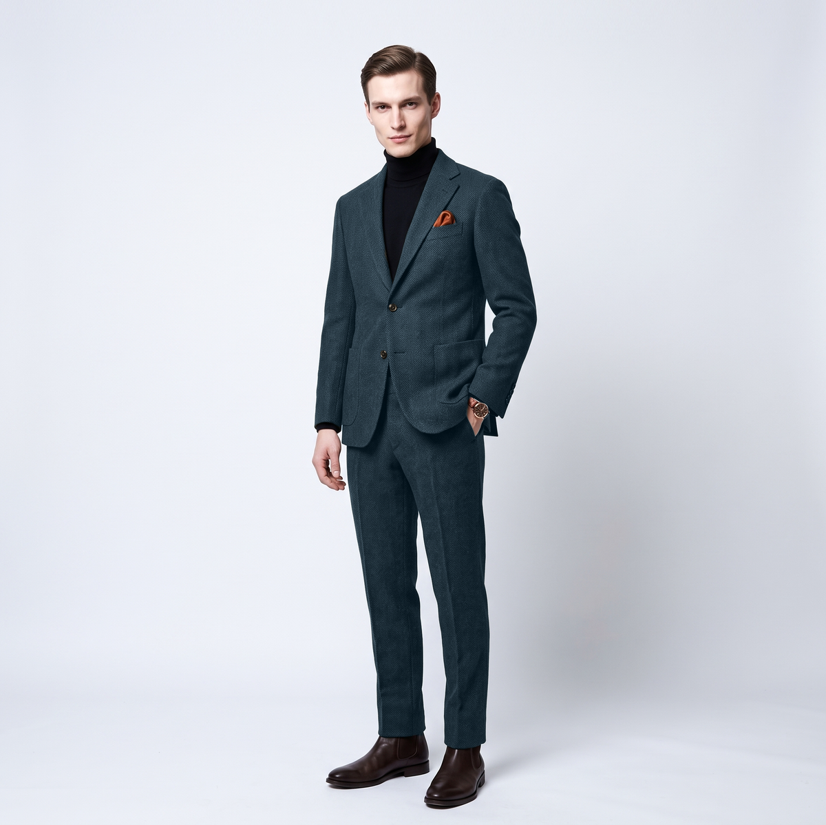 Aesido 2 Pieces Herringbone Notch Lapel Men's Suit Groom Wedding Dress (Blazer+Pants)