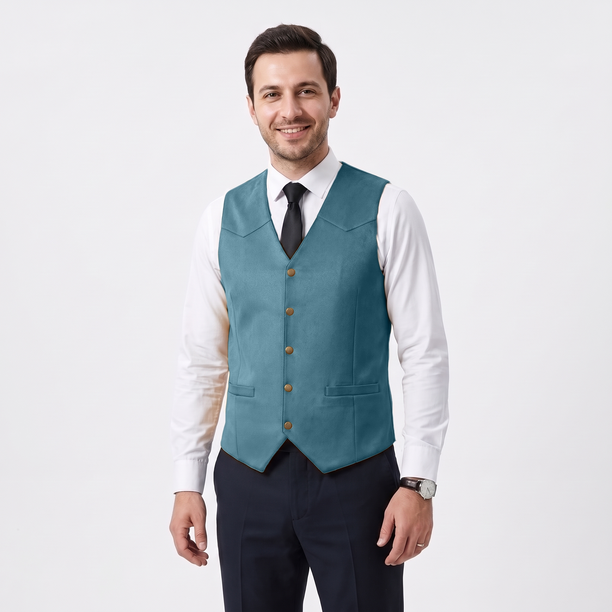 Aesido Retro Men's Single Breasted V-Neck Suede Waistcoat