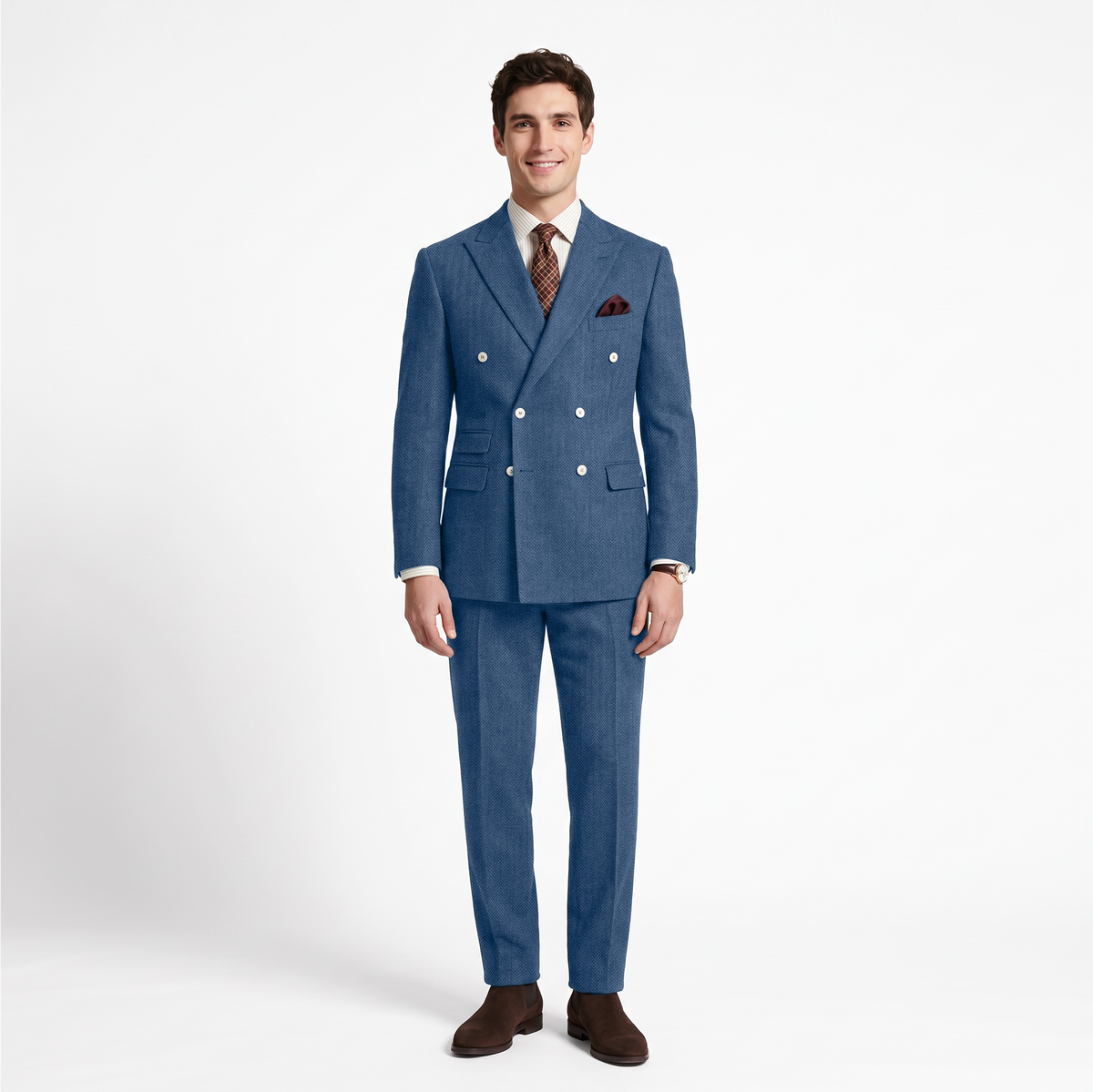 Aesido 2 Pieces Double Breasted Peak Lapel Men's Suit (Blazer+Pants)