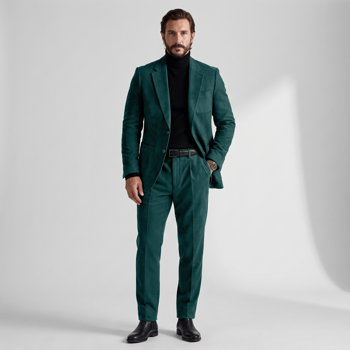 Aesido Retro Men’s Suede 2 Pieces Notch Lapel Men's Suits (Blazer+Pants)