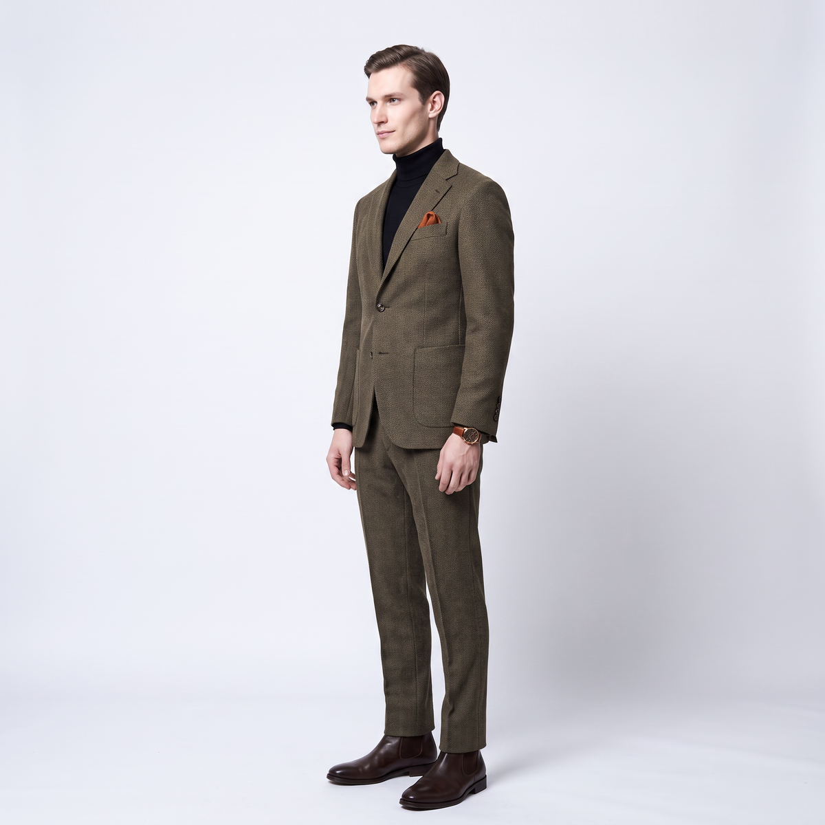 Aesido 2 Pieces Herringbone Notch Lapel Men's Suit Groom Wedding Dress (Blazer+Pants)