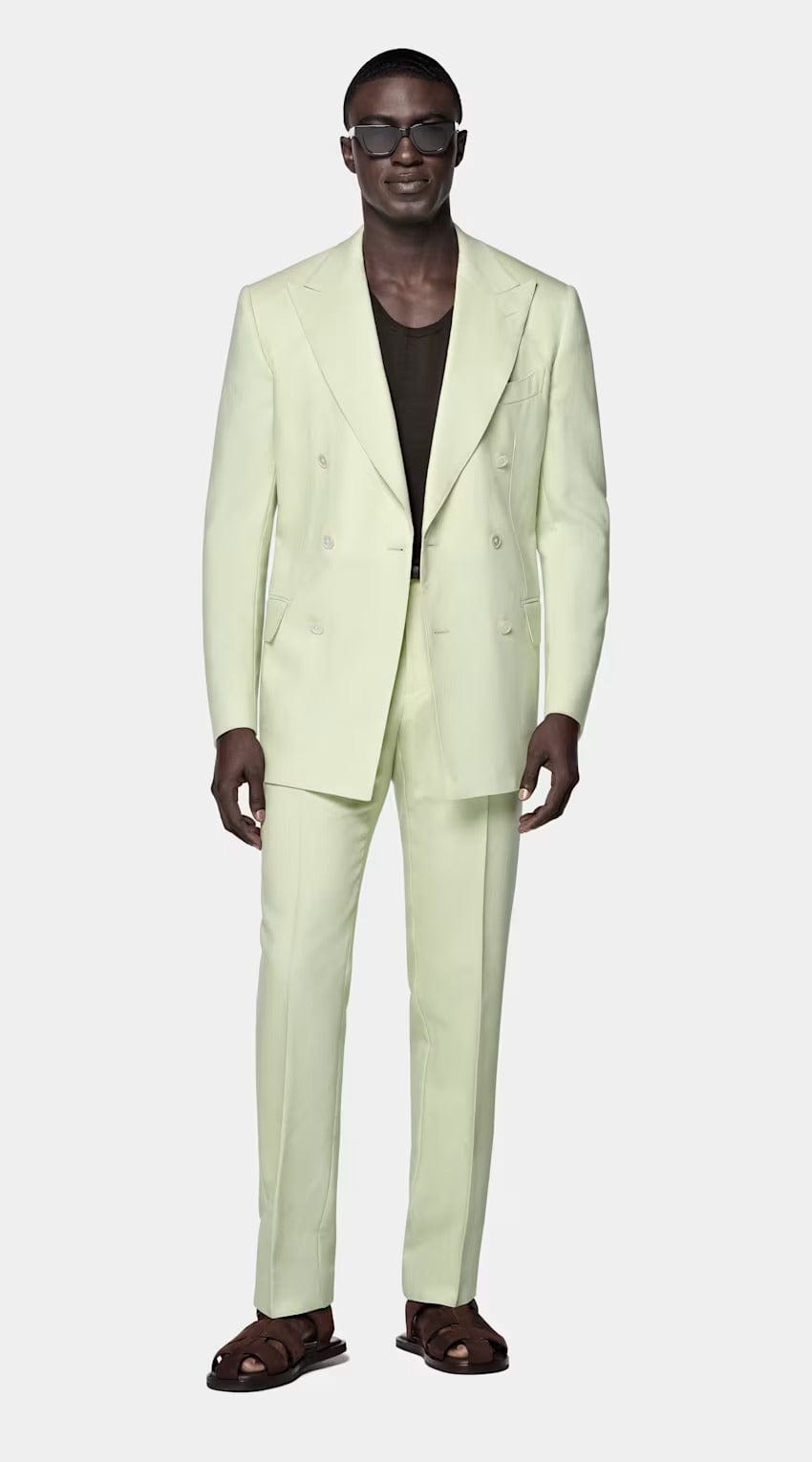 aesido 2 Piece Light Green Double Breasted Men's Suit