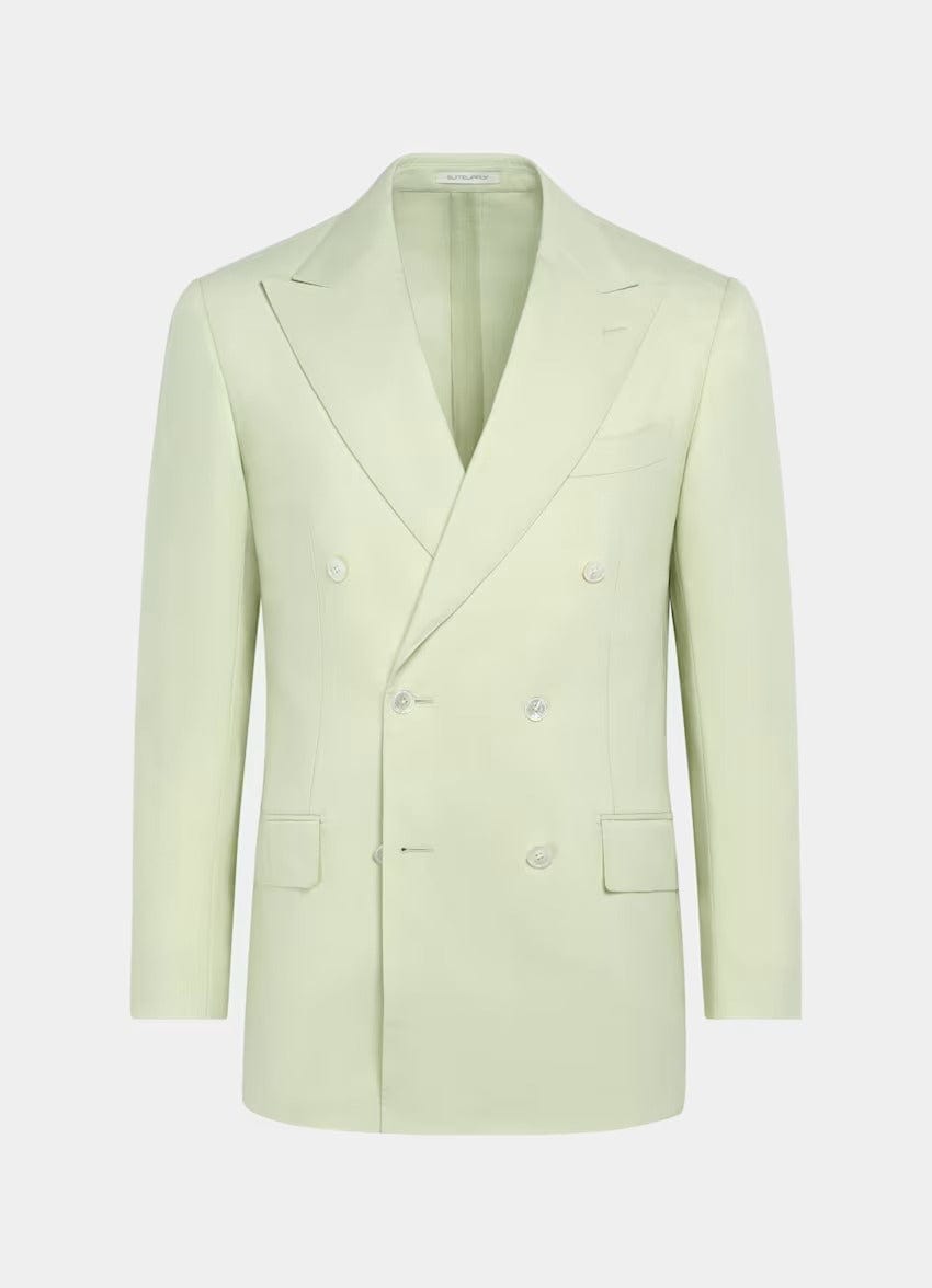 aesido 2 Piece Light Green Double Breasted Men's Suit