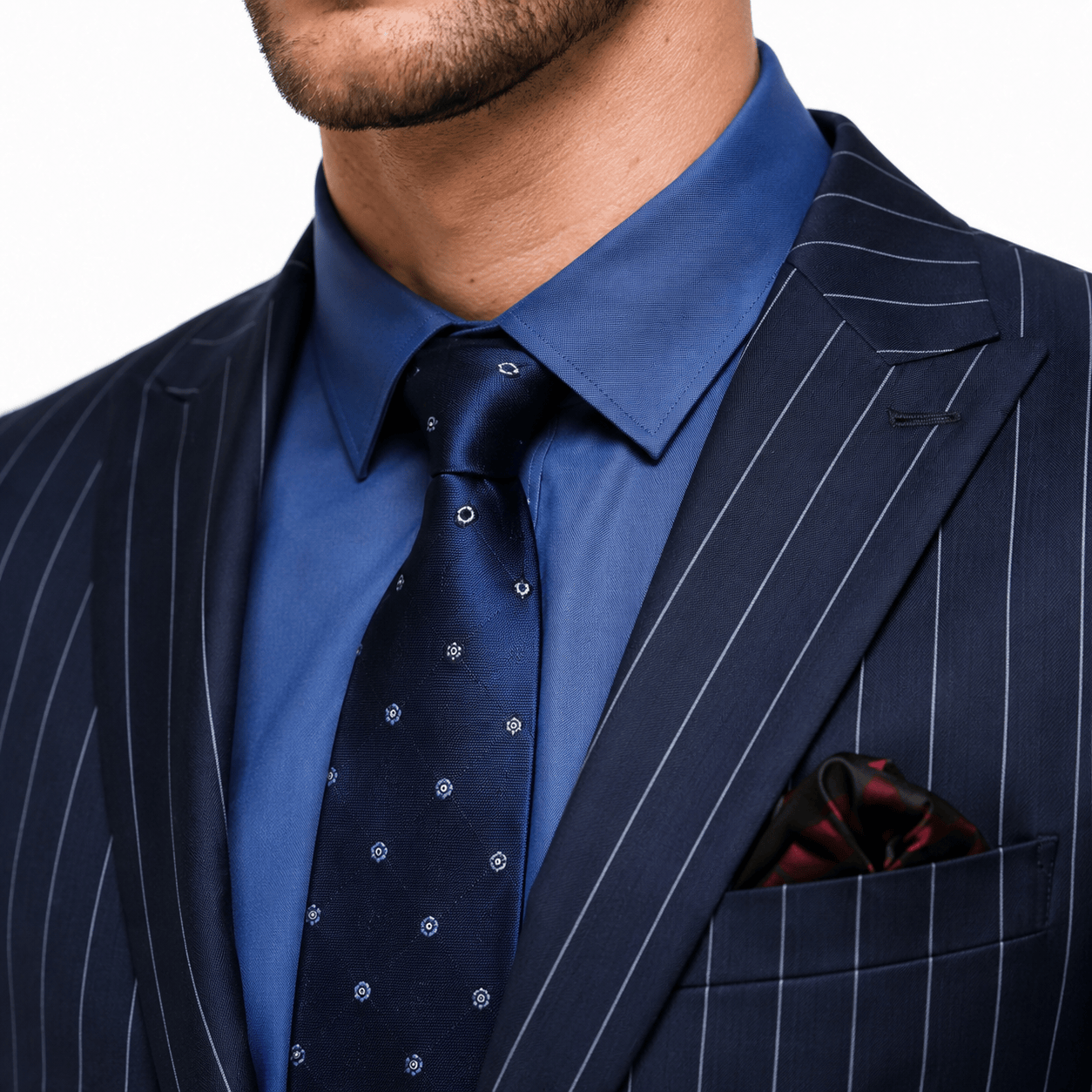 aesido 2 Piece Navy Blue Striped Double Button Slim Fit Men's Suit