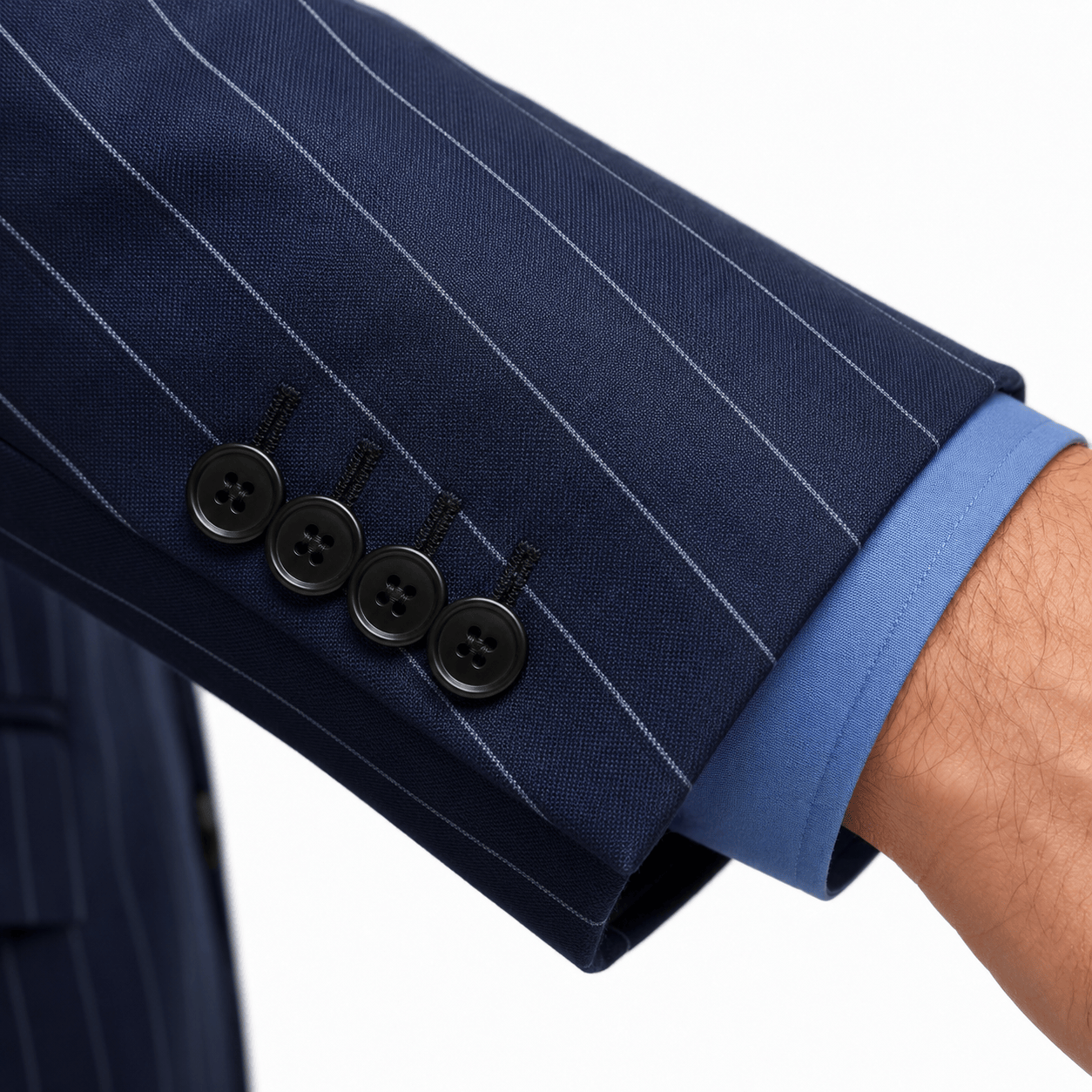 aesido 2 Piece Navy Blue Striped Double Button Slim Fit Men's Suit
