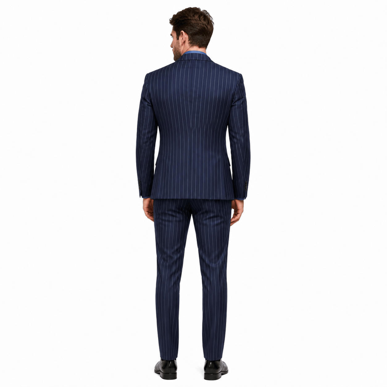 aesido 2 Piece Navy Blue Striped Double Button Slim Fit Men's Suit