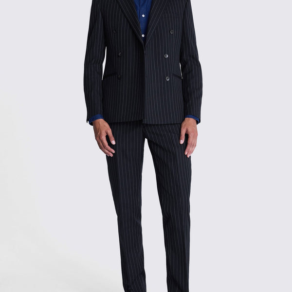 Men's Black Striped Double-Breasted Suit – Blazer & Pants