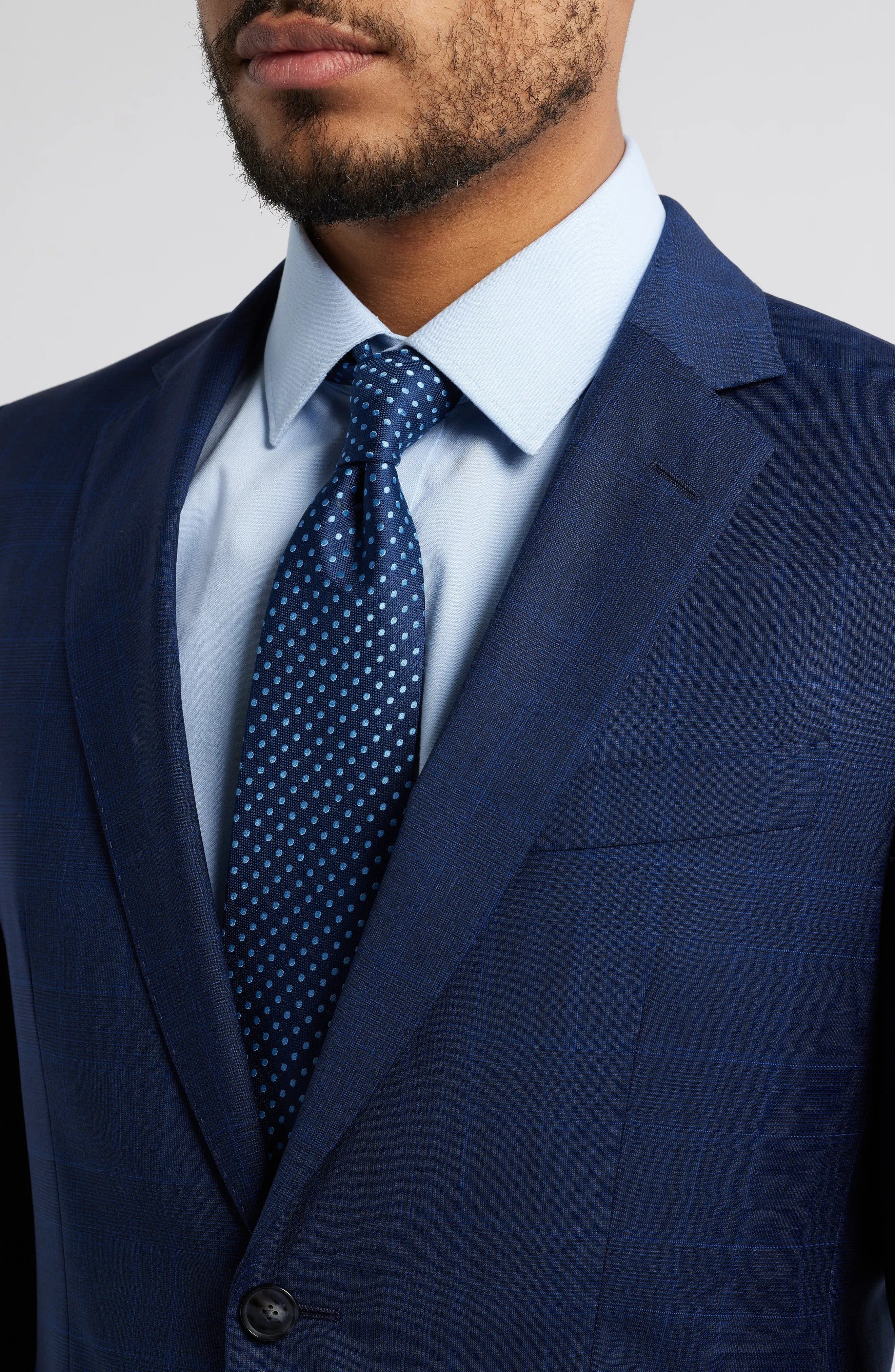 aesido 2 Piece Navy Plaid Double Button Business Casual Slim Fit Men Suit