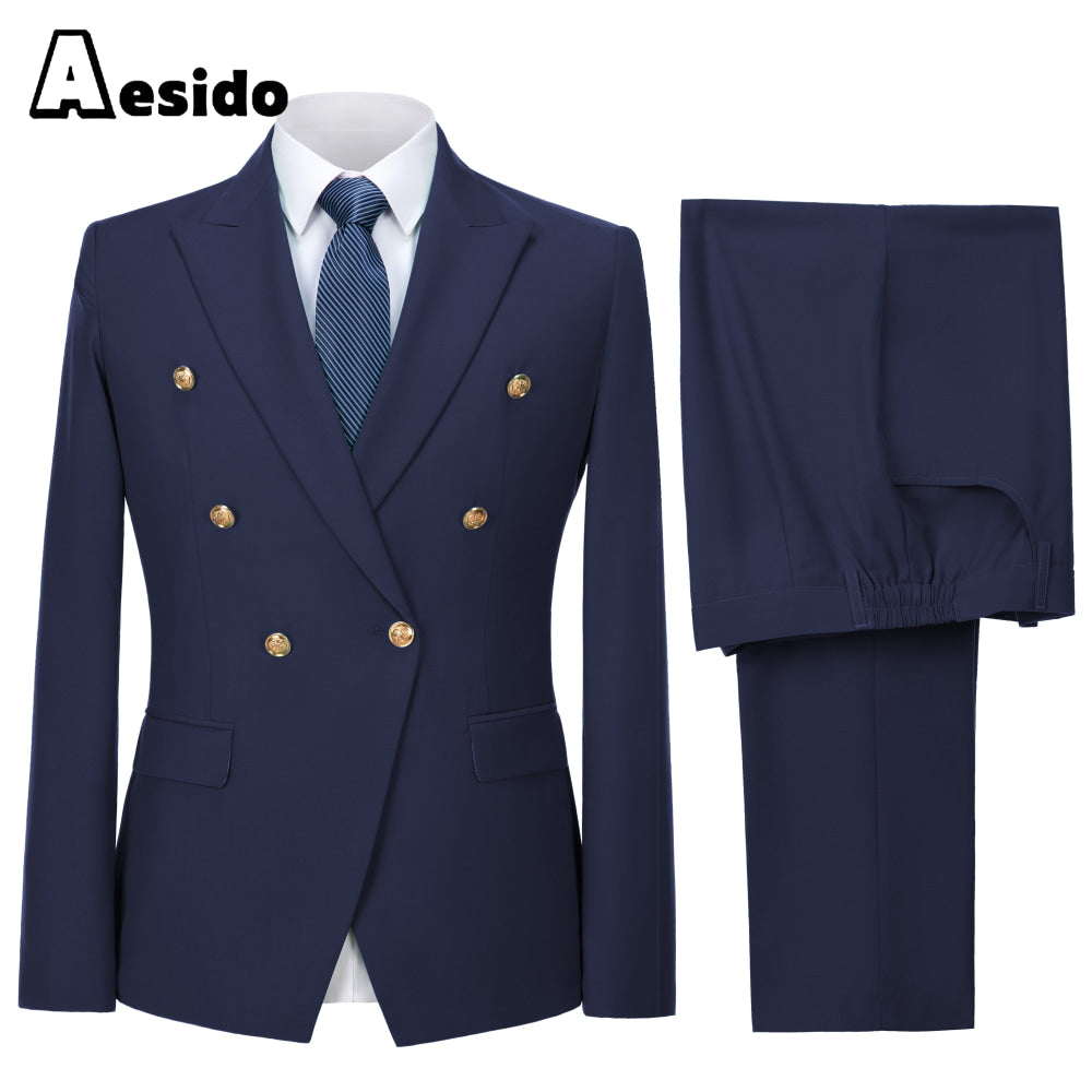 aesido 2 Piece Notch Lapel Fashion Men's Suit（Blazer+Pants）