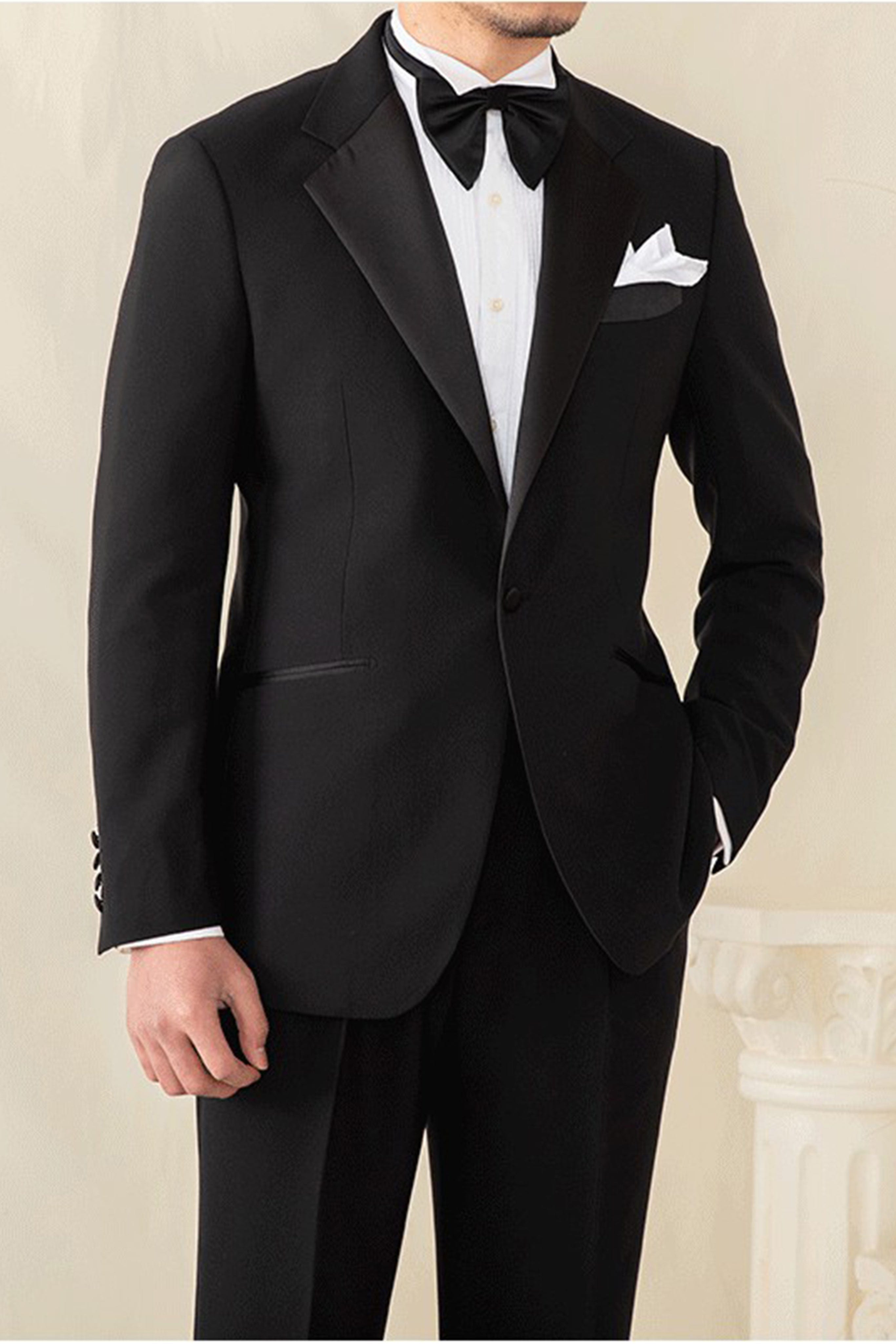 aesido 2 Pieces Black Peak Lapel Single Button Men's Suit For Wedding (Blazer+pants）
