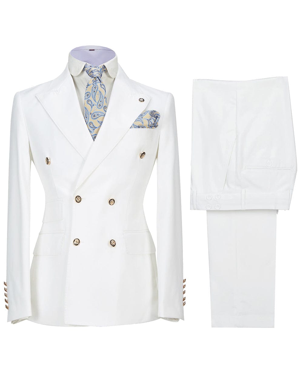 aesido 2 Pieces Business Mens Suit Slim Fit Peak Lapel Flat Blazer For Wedding (Blazer+Pants)
