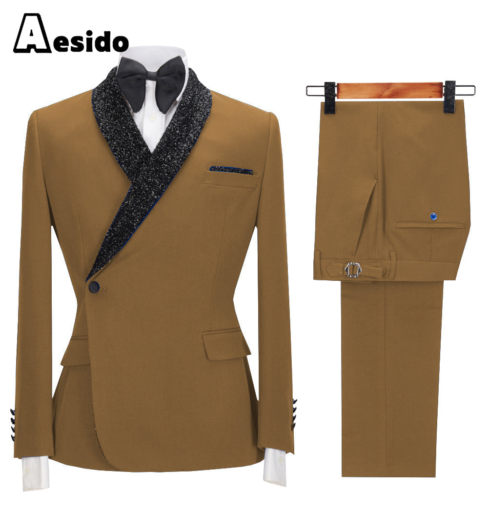 aesido 2 Pieces Casual Mens Regular Fit Suit (Blazer + Pants)