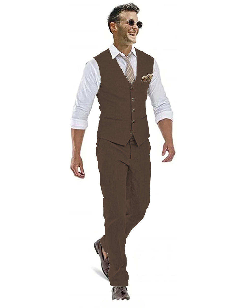 aesido 2 Pieces Casual Mens Suit Regular Fit Linen Blazer For Wedding (Vest + Pants)