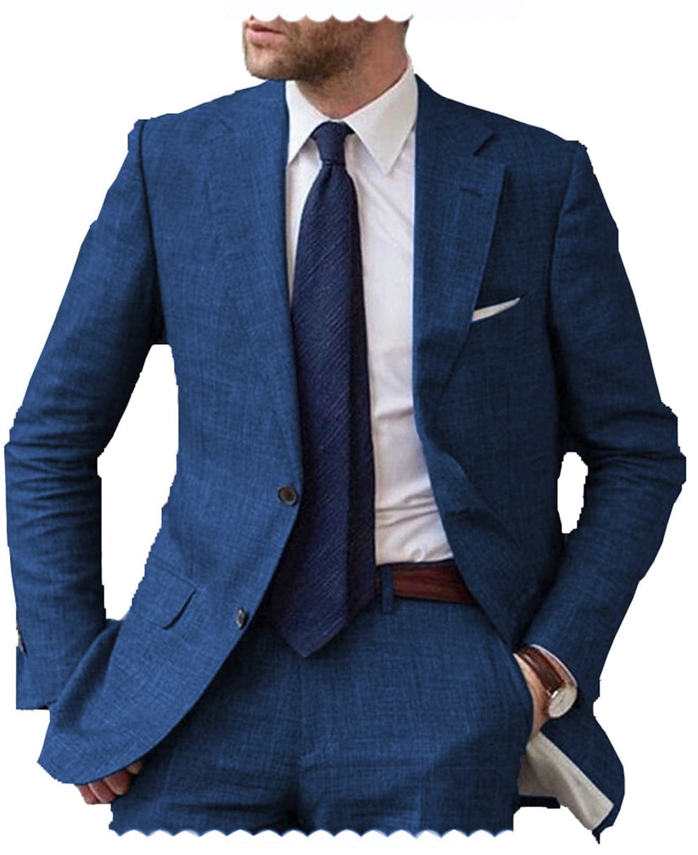 aesido 2 Pieces Casual Mens Suit Regular Fit Notch Lapel Linen Blazer(Blazer + Pants)