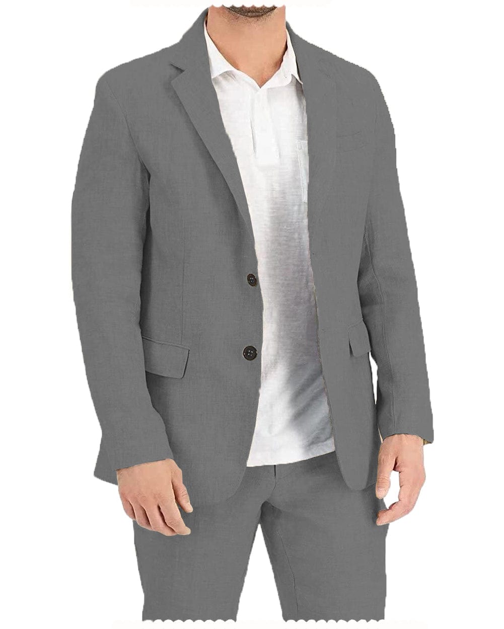 aesido 2 Pieces Casual Mens Suit Regular Fit Notch Lapel Linen Blazer For Leisure (Blazer + Pants)