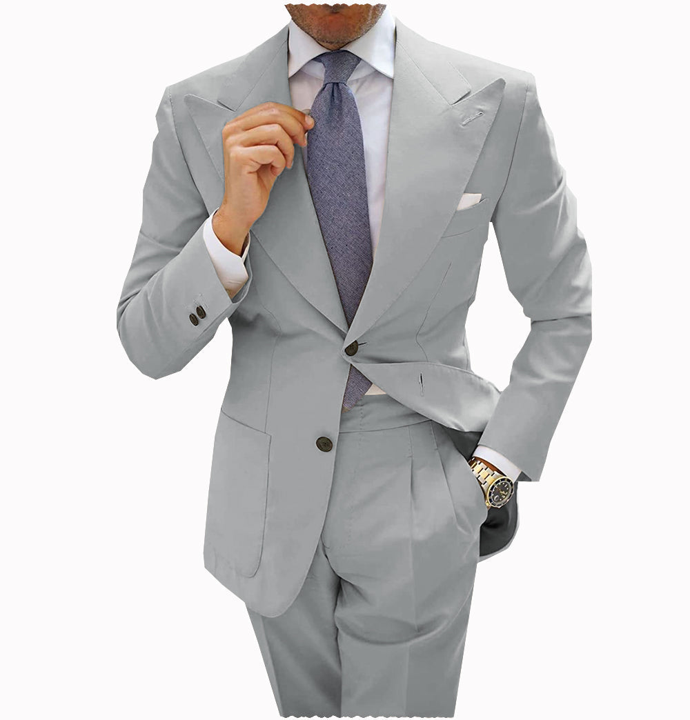 2 Pieces Casual Mens Suit Regular Fit Peak Lapel Flat Blazer For Wedding Blazer Pants
