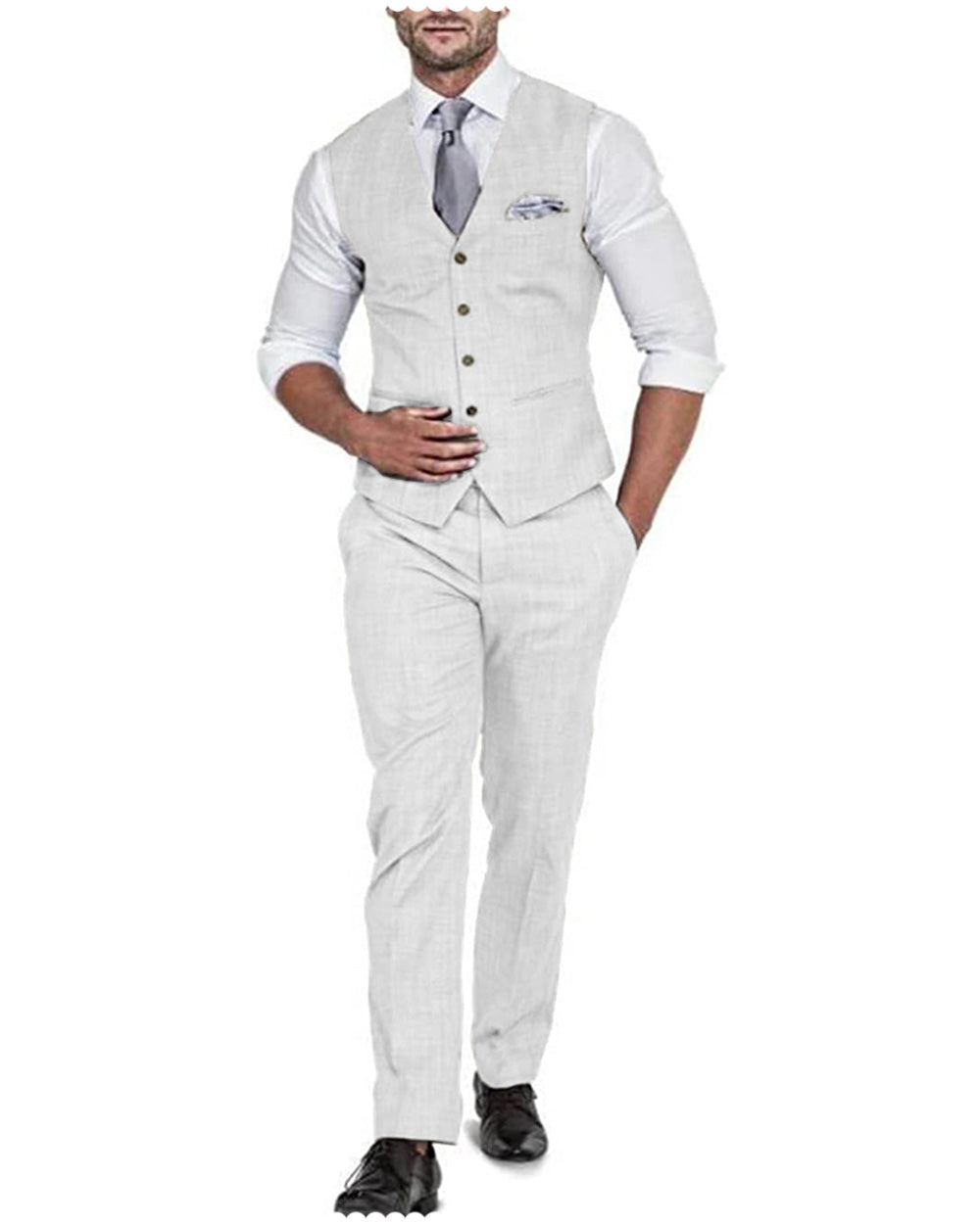 aesido 2 Pieces Casual Mens Suit Regular Fit Solidl Linen Blazer For Wedding (Vest + Pants)