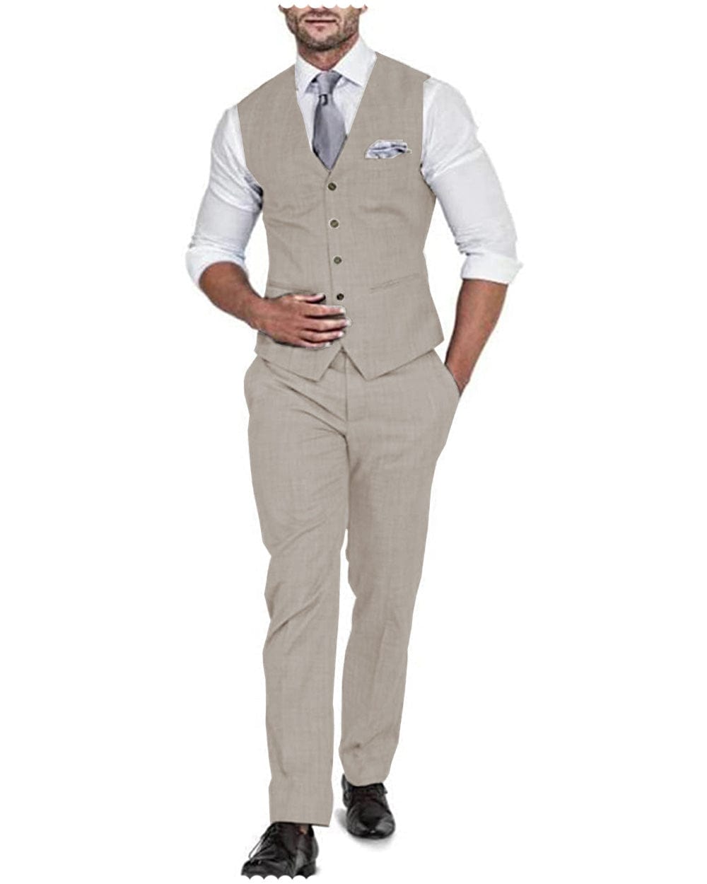 aesido 2 Pieces Casual Mens Suit Regular Fit Solidl Linen Blazer For Wedding (Vest + Pants)