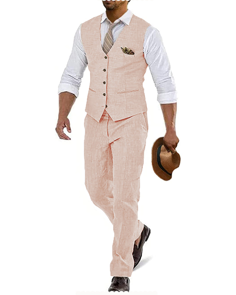 aesido 2 Pieces Casual Mens Suit Regular Solidl Flat Blazer For Wedding (Vest + Pants)